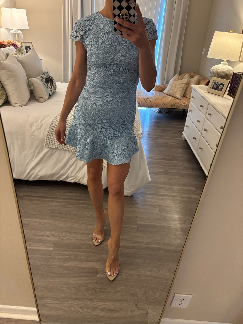 alice + olivia Light Icy Blue Lace Cap Sleeve Flounce Dress NWT 💙 - Picture 1 of 6